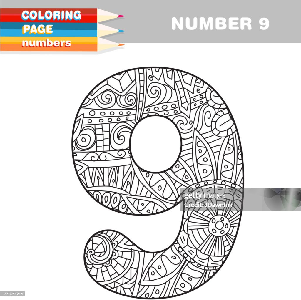 Adult coloring book numbers hand drawn template high