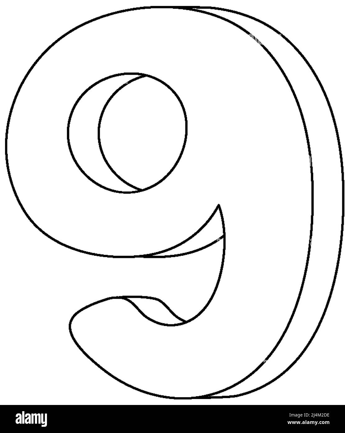 Number nine doodle outline for colouring illustration stock vector image art