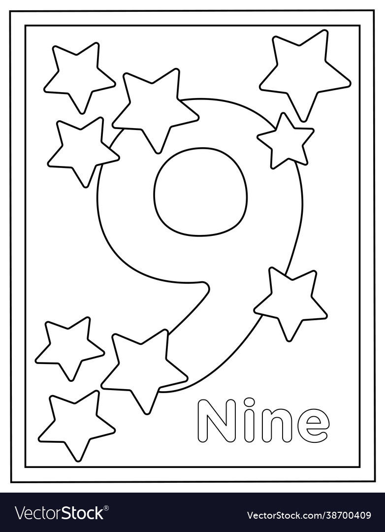 Nine coloring page royalty free vector image