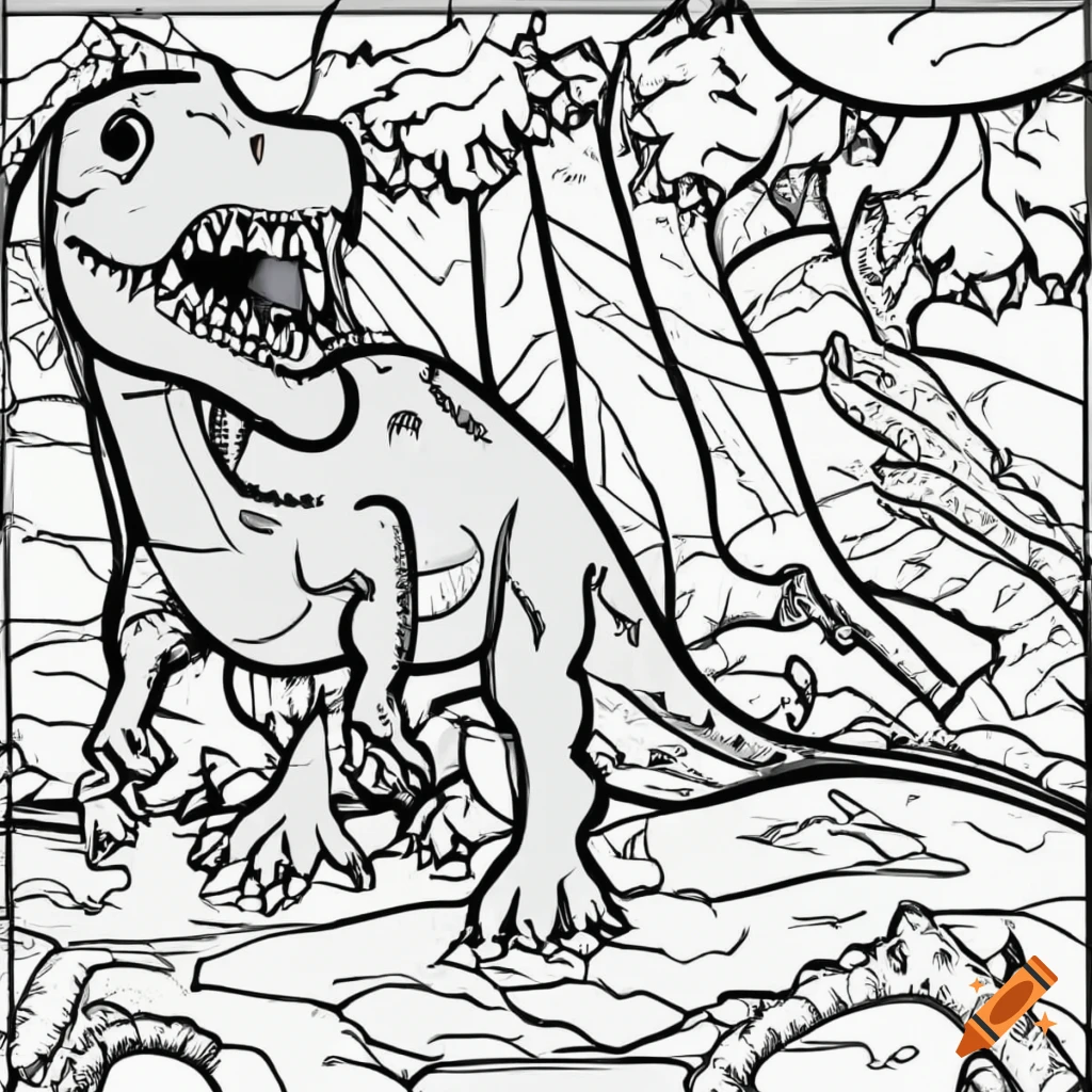 Coloring page for kids tyrannosaurus rex in jungle cartoon style thick lines low detail no shading