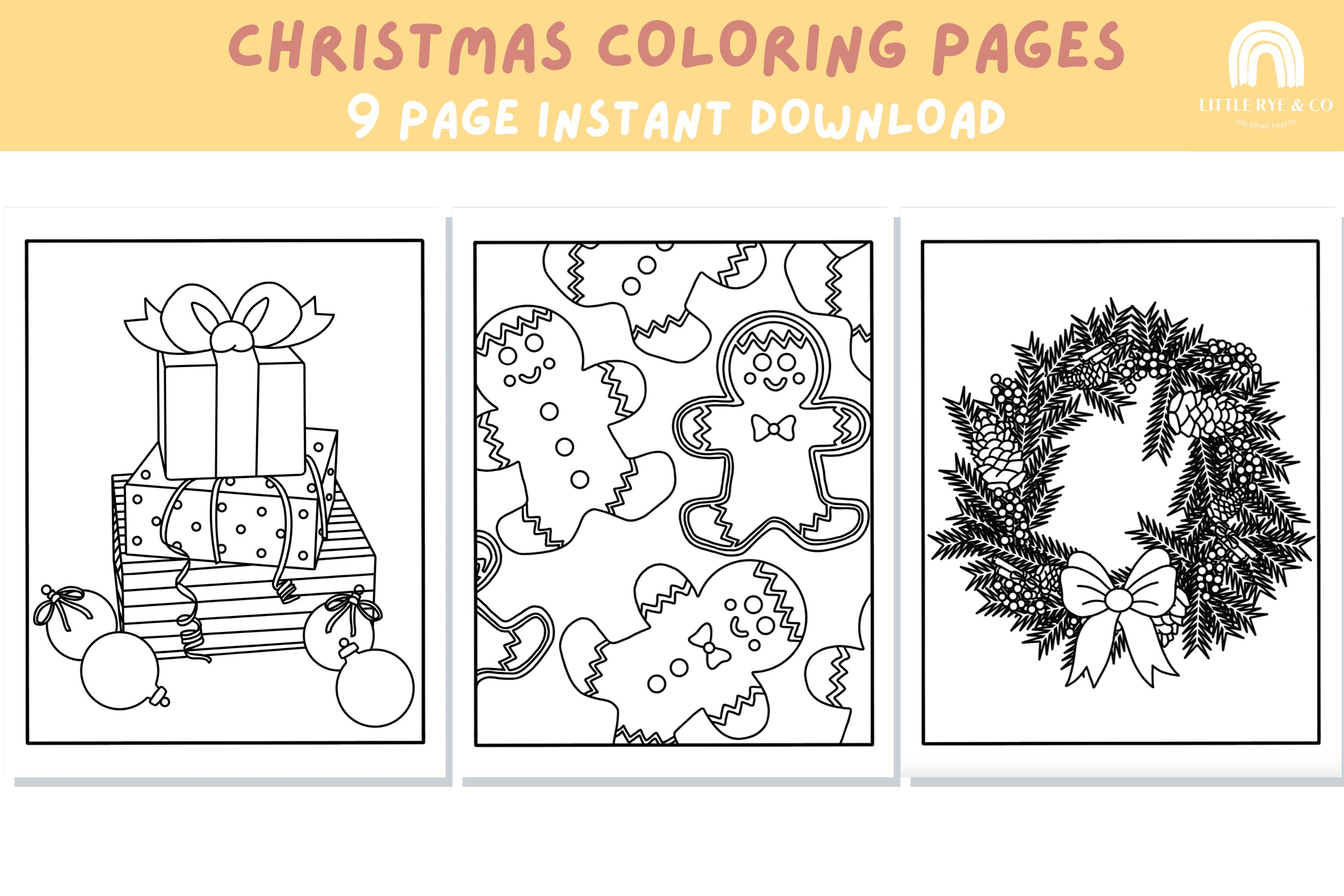 Christmas printable coloring pages nine page digital download instant download