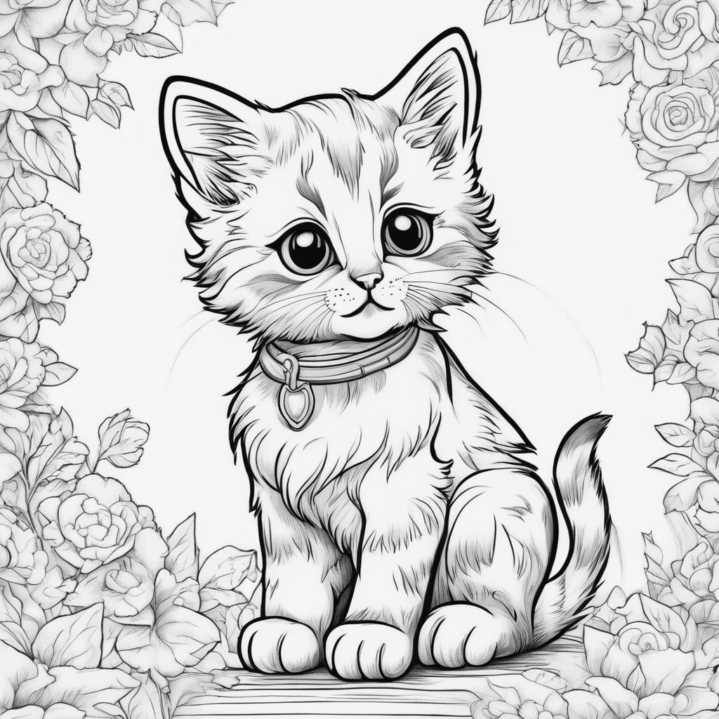 Coloring book template simple kitten