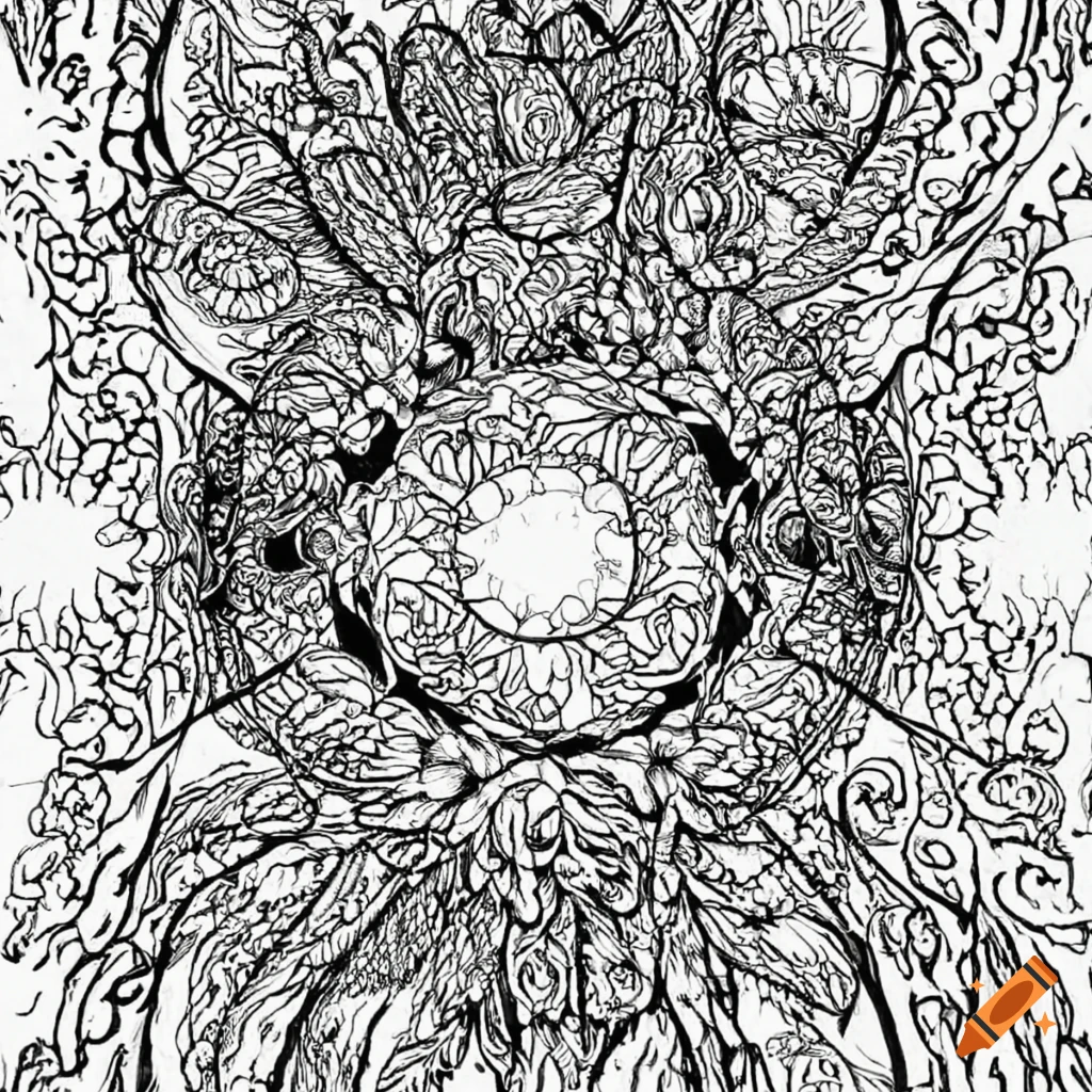 Coloring pages for adults black and white coloring page psychedelic tolkienesque surreal landscape on a foreign planet in the style of art nouveau swirly lines high detail black and white no shading