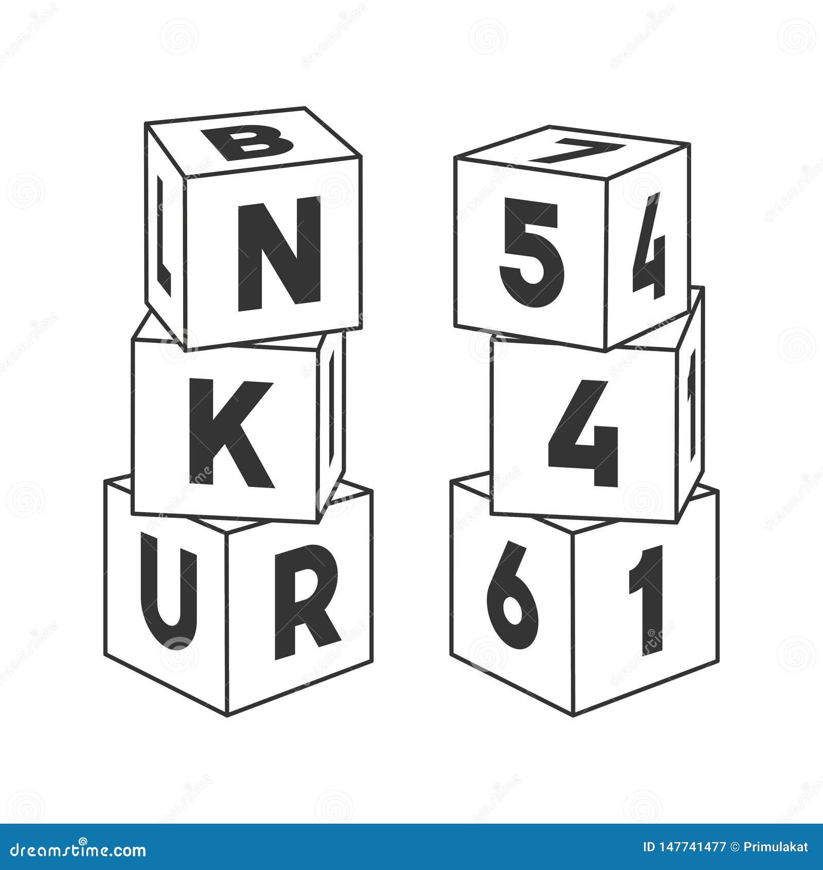 Outline block building towers with letters and numbers for coloring book stock vector