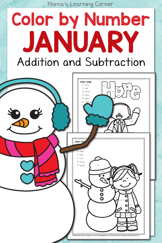 Color by number worksheets january