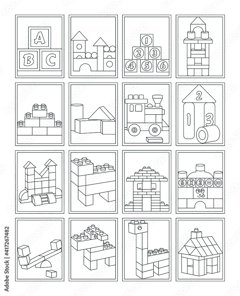 Pack of blocks coloring pages vector