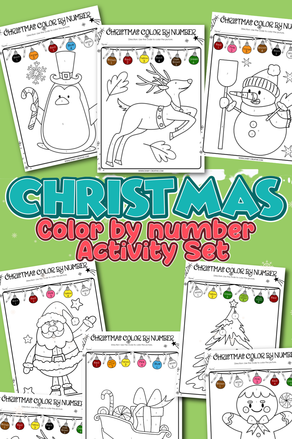 Christmas coloring by number pages