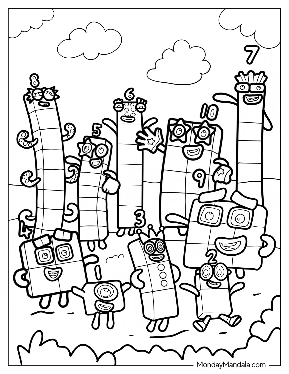 Numberblocks coloring pages free pdf printables