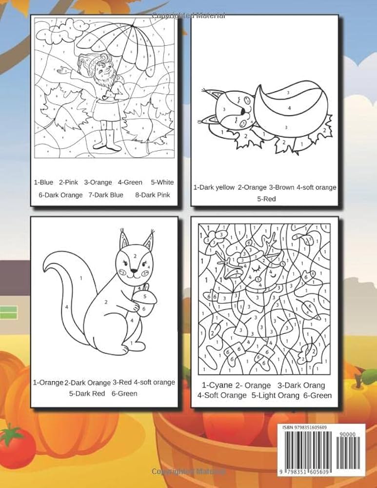 The large print autumn color by number for kids coloring pages with cute thanksgiving things such as turkey feast celebrate harvest paint by numbers book wilkerson ella j books