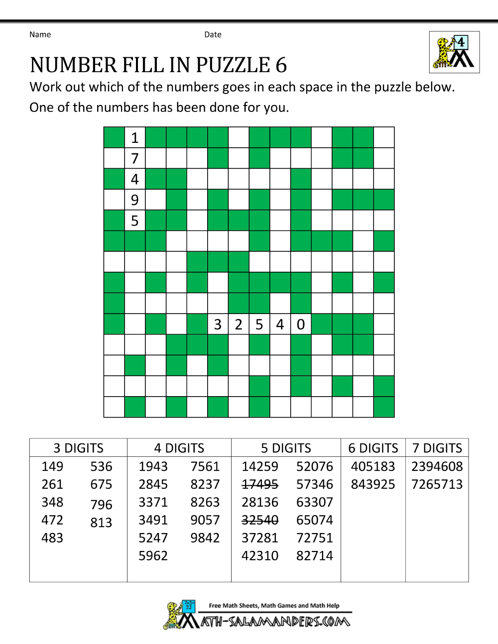 Number fill in puzzles