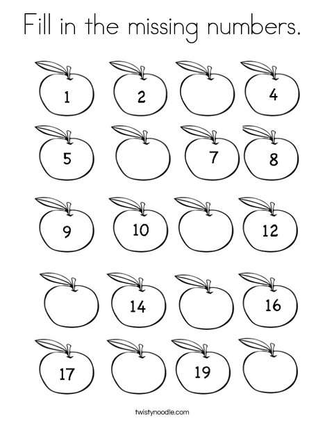 Fill in the missing numbers coloring page