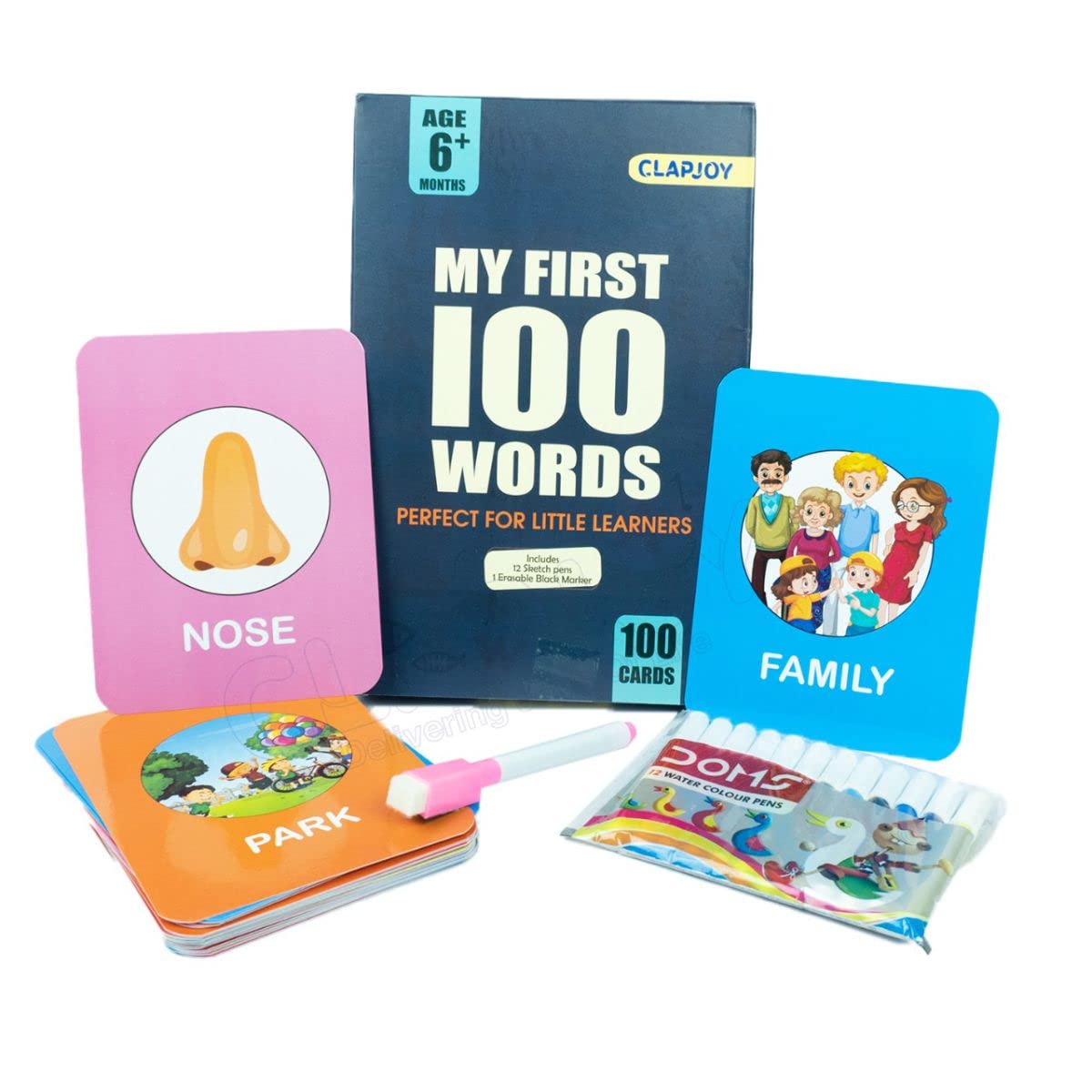 Buy clapjoy my first words reusable double sided flash cards with colourg activity color pen and marker for toddlers month â months to learn onle at low prices dia