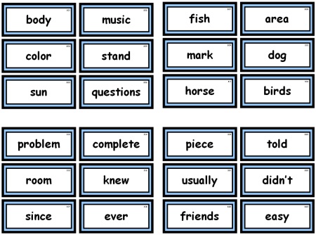 Fry instant words for teaching reading free flash cards and word lists