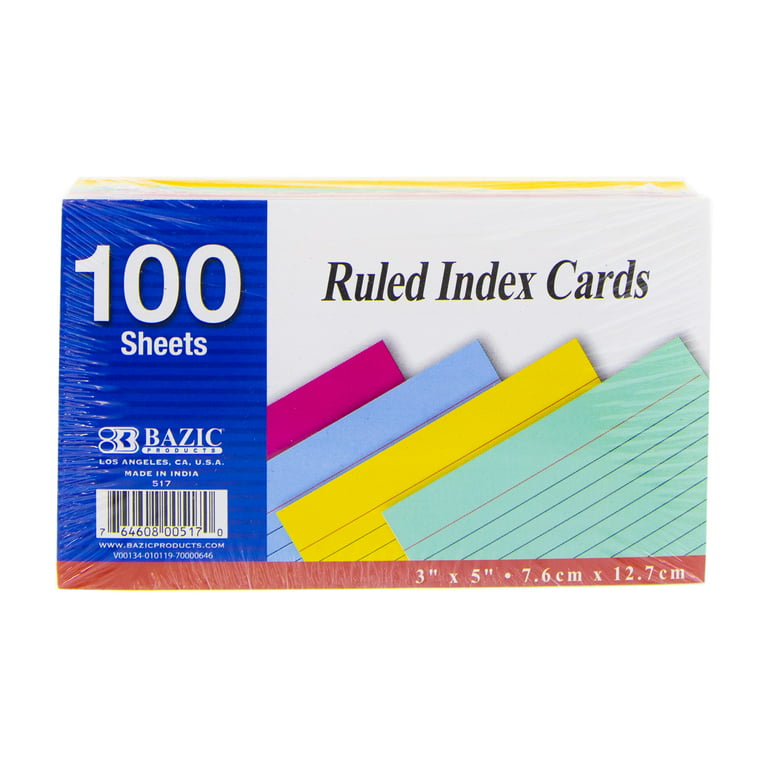 Bazic ruled index cards x count assorted color ruled lined flashcards