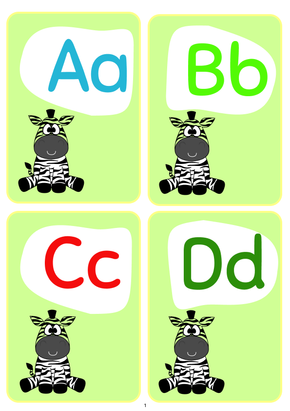 Cute zebra abc flashcards kids