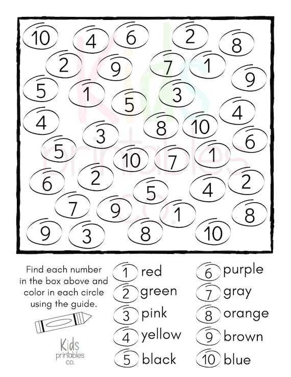 English colour number recognition colouring page