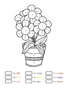 Easy color by numbers art flowers in a pot printable learn numbers and colors