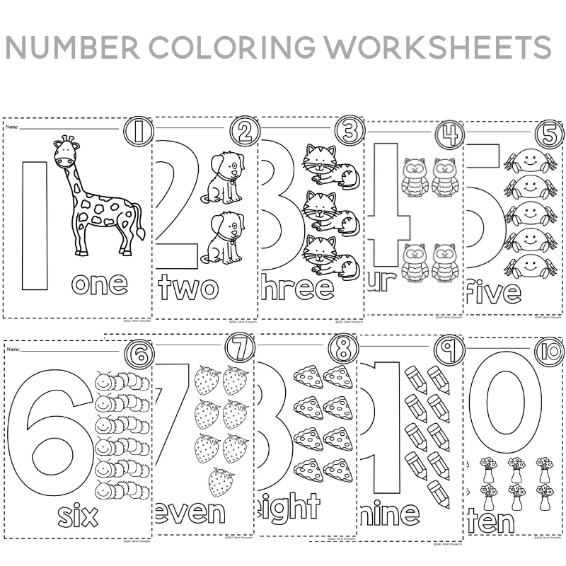 Number coloring worksheets for kids