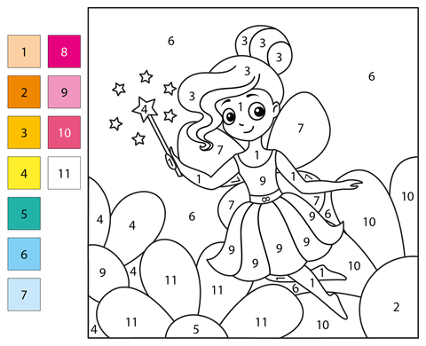 Fairy color by number free printable coloring pages