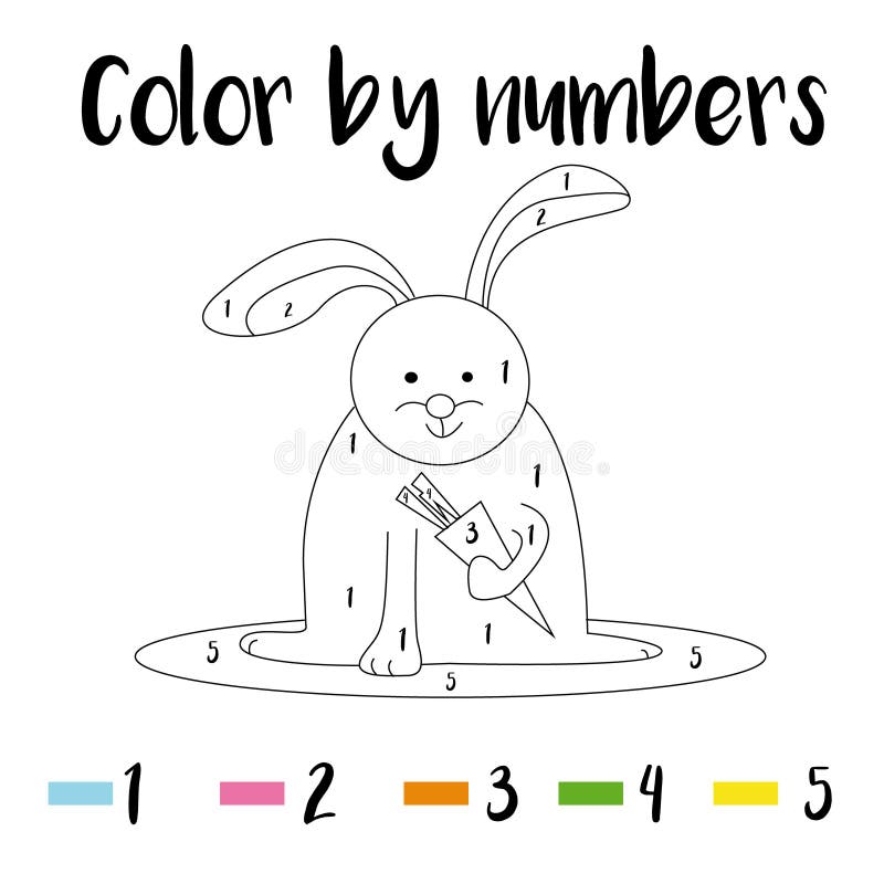 Preschool counting activities coloring page with colorful illustration color by numbers printable worksheet stock vector