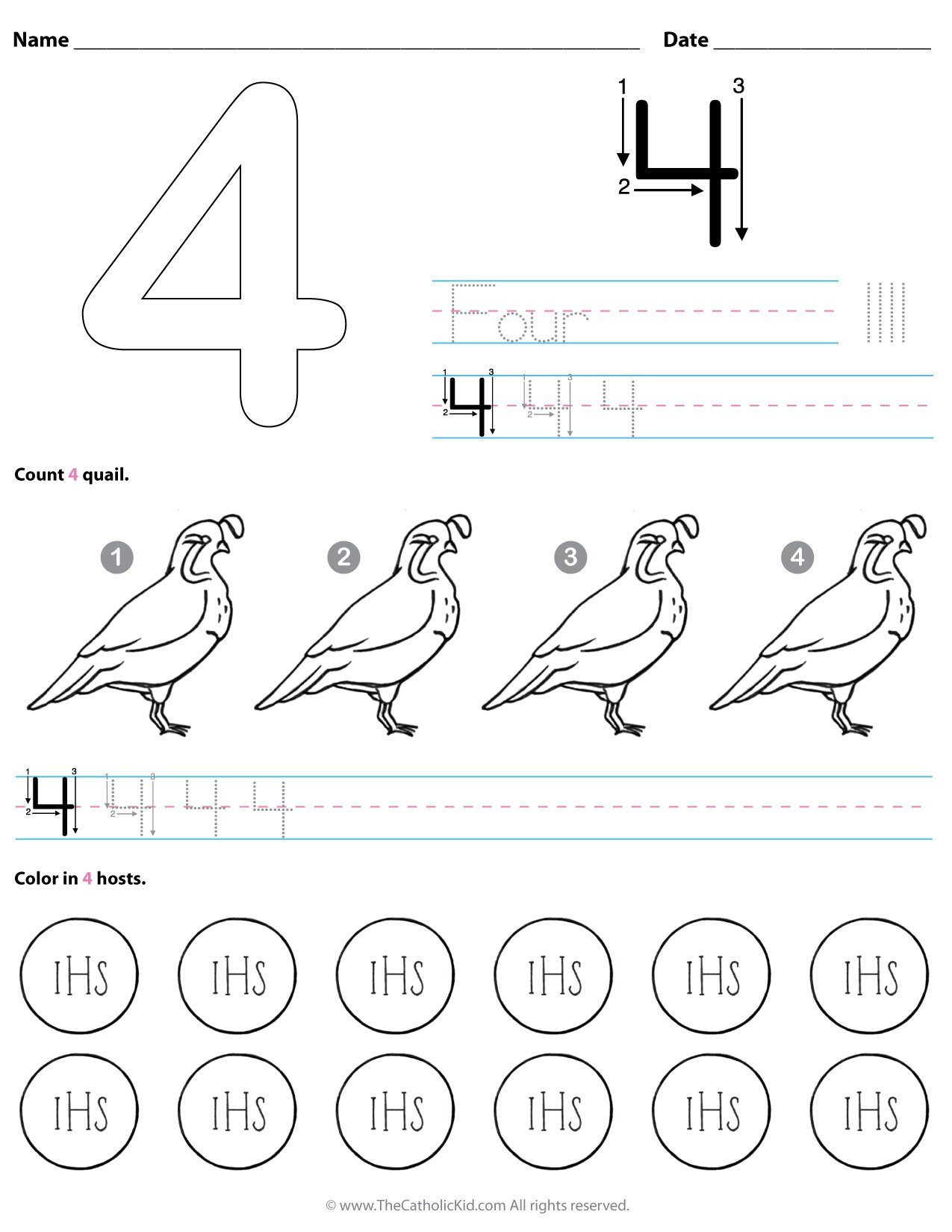 Catholic number worksheet preschool kindergarten coloring page