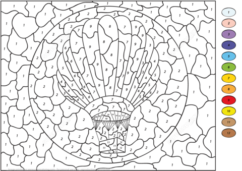 Hot air balloon color by number free printable coloring pages