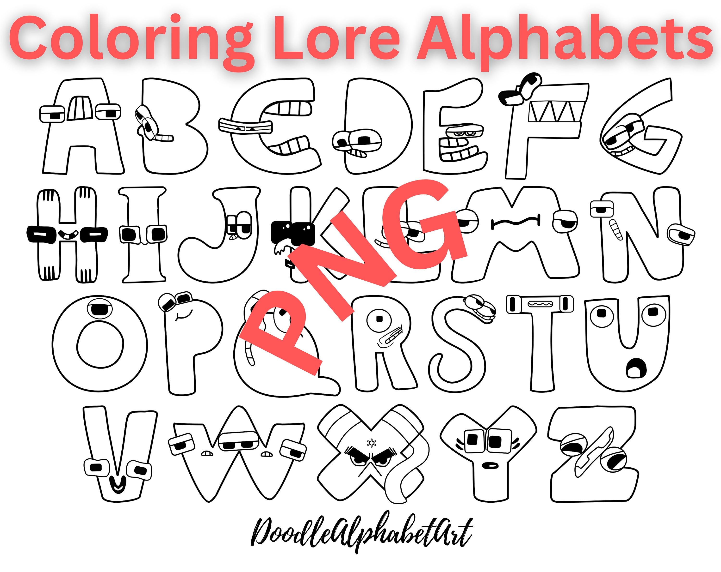 Alphabet lore coloring page alphabet lore outline png file plete one document alphabet lore png pdf white background digital download