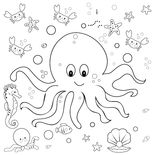 Premium vector octopus coloring page for kids