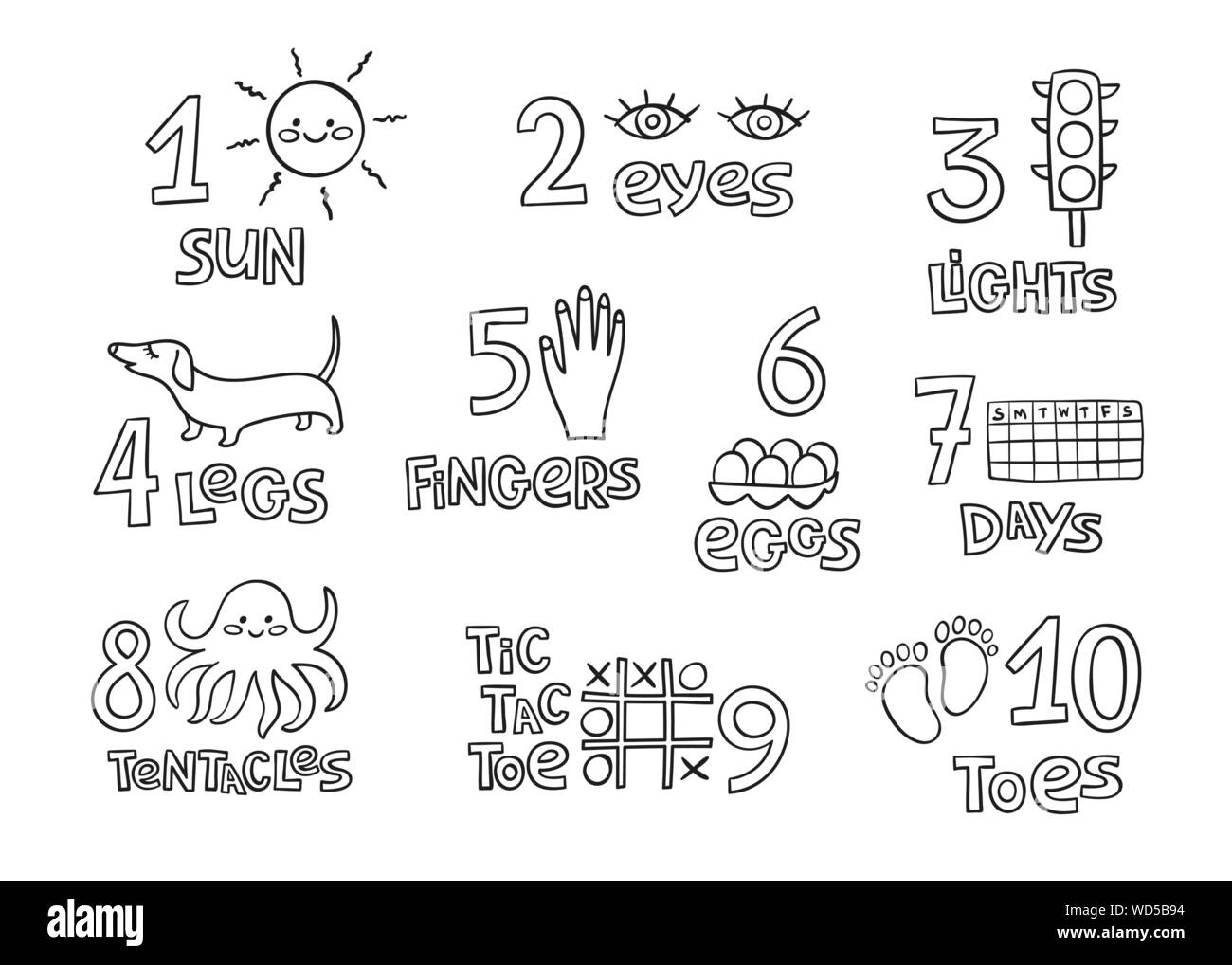 Numbers and counting practice printable poster worksheet for pre school kindergarten kids numbers and counting practice printable poster worksheet stock vector image art