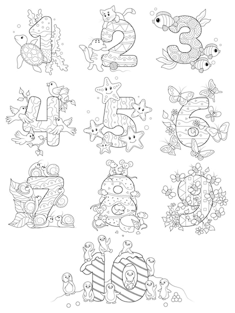 Premium vector coloring page numbers education and fun for childrens printable sheet to