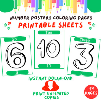 Coloring pages number posters to numbers classroom printable for kids