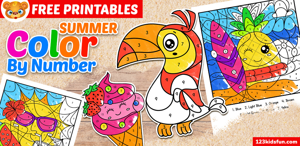 Free printable summer color by number coloring pages for kids kids fun apps