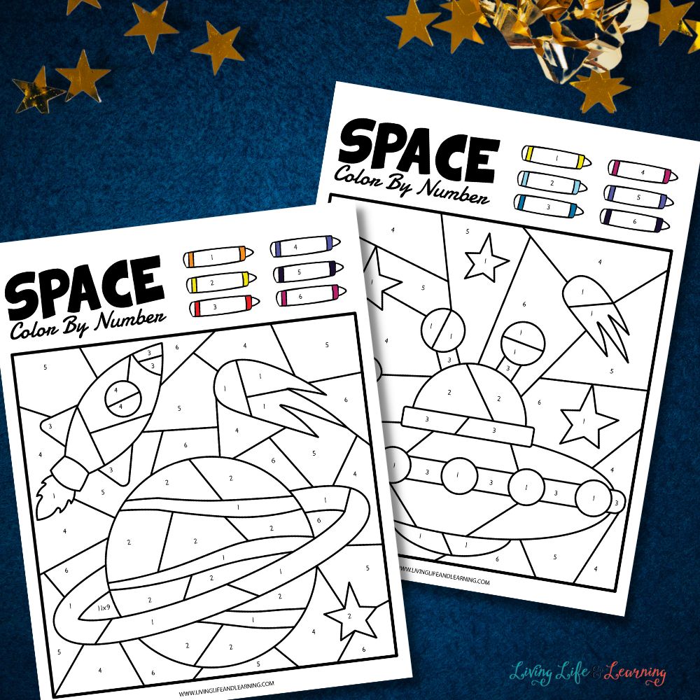 Space color by number printables