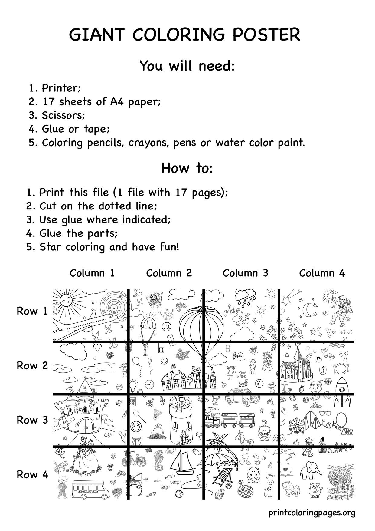 Printable giant coloring poster â happy world â giant coloring posters