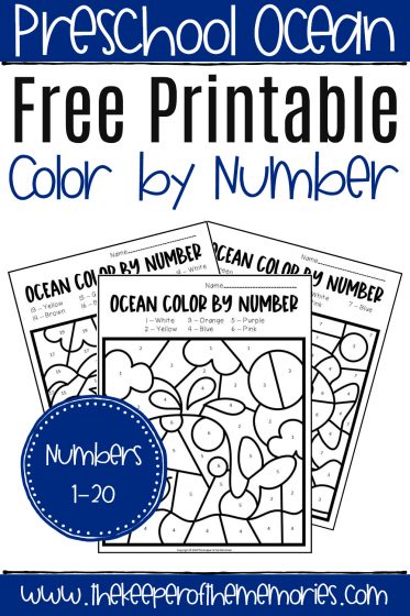 Free printable color by number ocean preschool worksheets