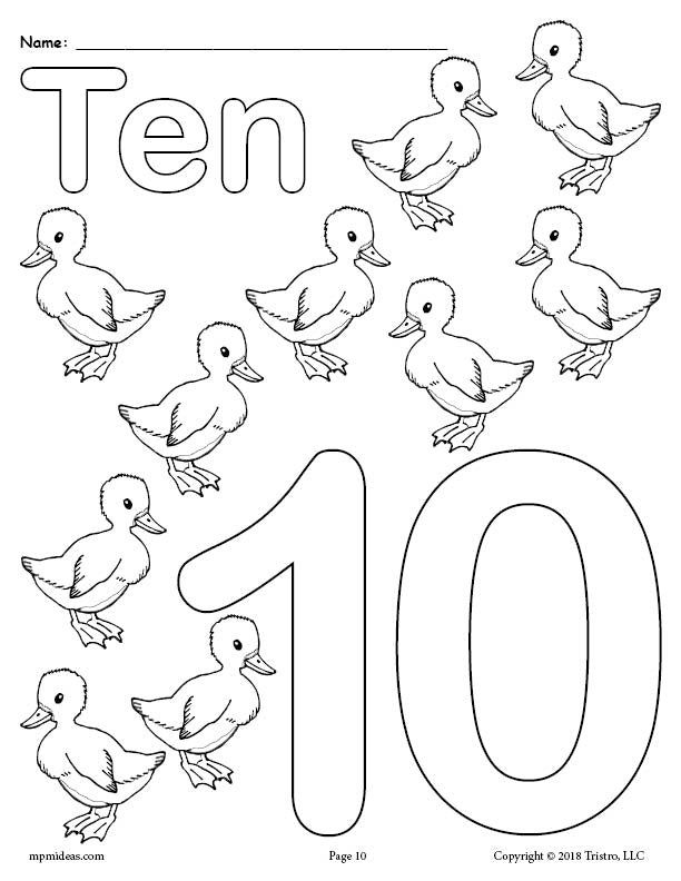 Printable animal number coloring pages