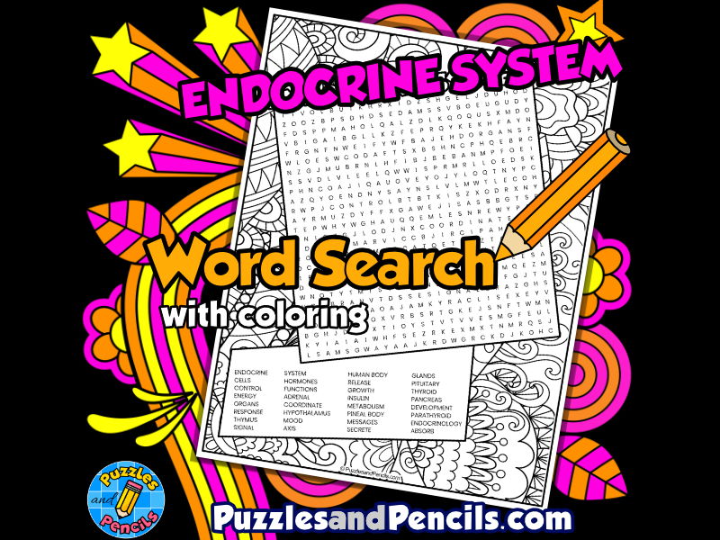 Endocrine system word search puzzle with colouring human body systems wordsearch teaching resources