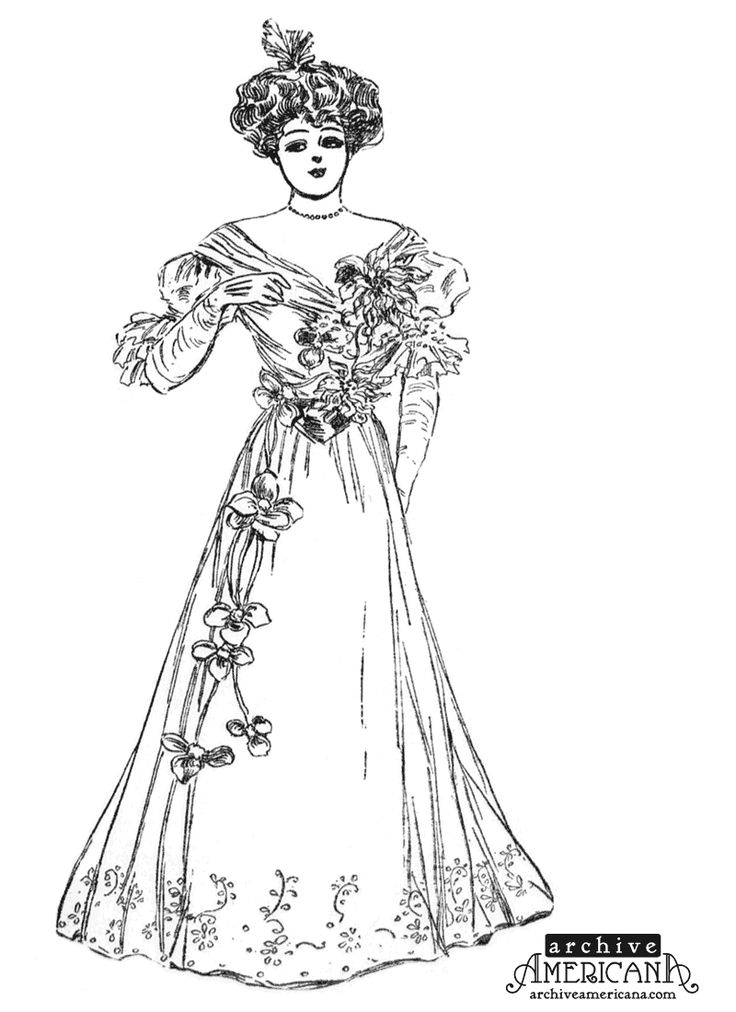 This image of a woman wearing a beautiful long dress made of velvet and chiffon was published in in the san francisâ color colouring pages colorful fashion