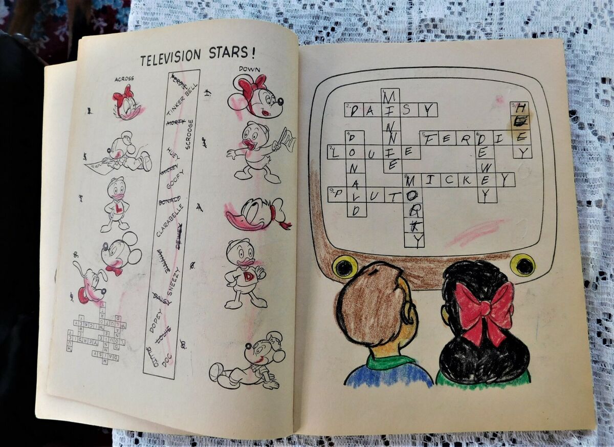 Vintage whitman walt disney crossword puzzle coloring book mickey mouse