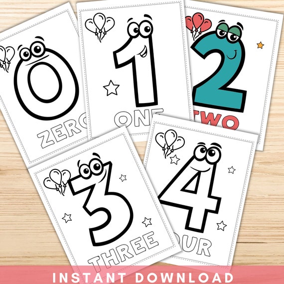 Printable cute number coloring pages number activity number worksheets instant download