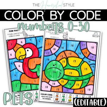 Number recognition editable color by code worksheets pets coloring pages made by teachers