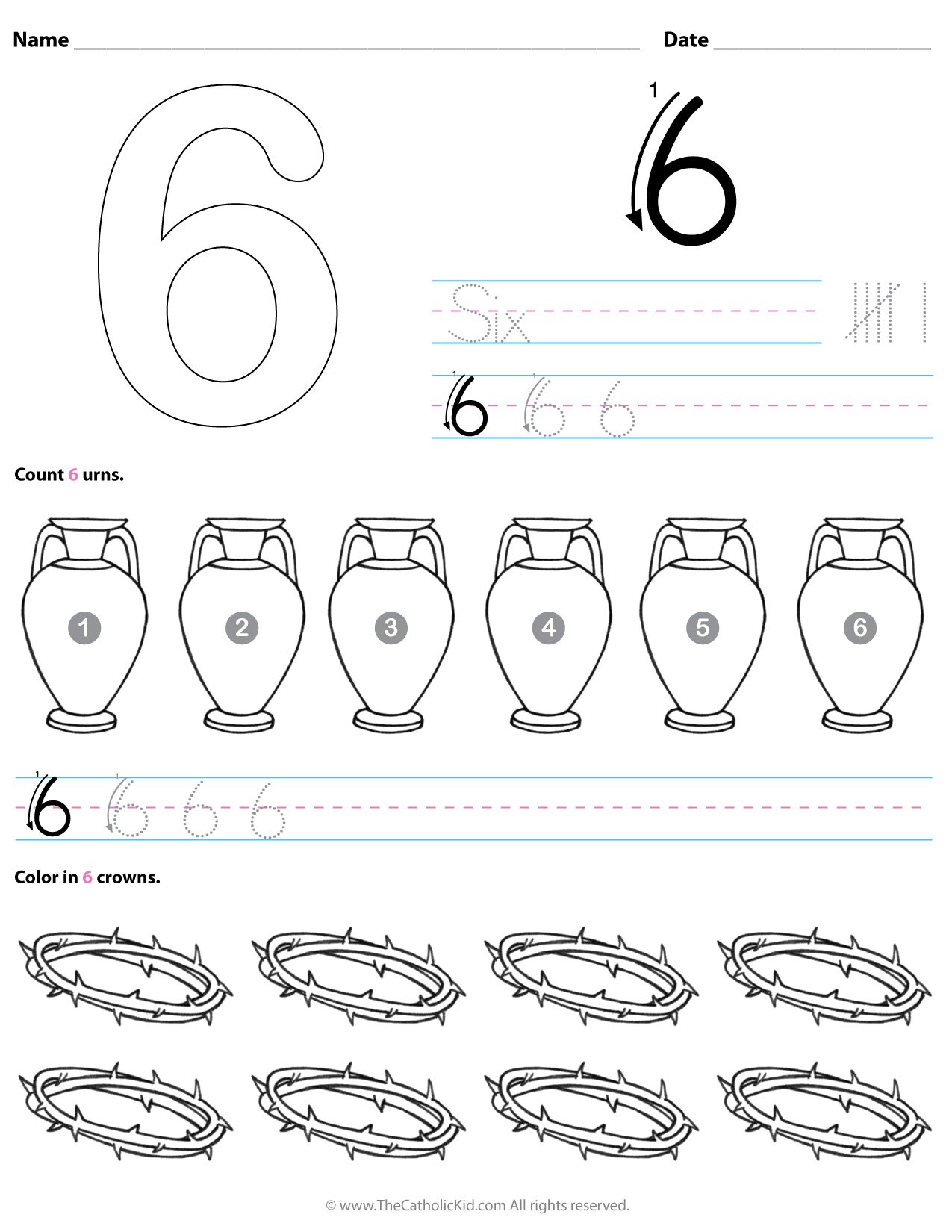 Catholic number worksheet preschool kindergarten coloring page