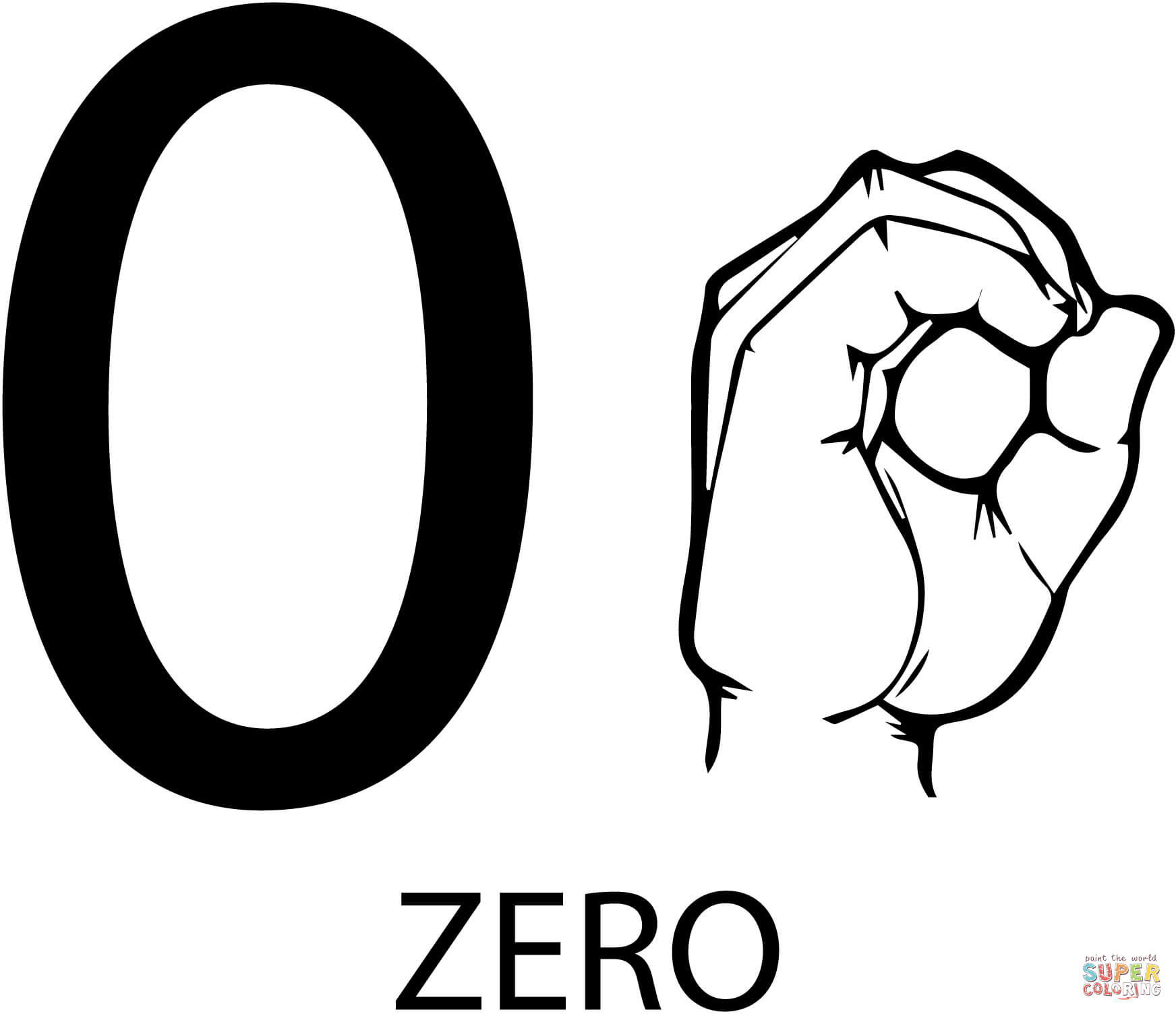 Asl number zero coloring page free printable coloring pages