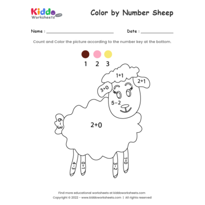 Free printable color by number sheep worksheet