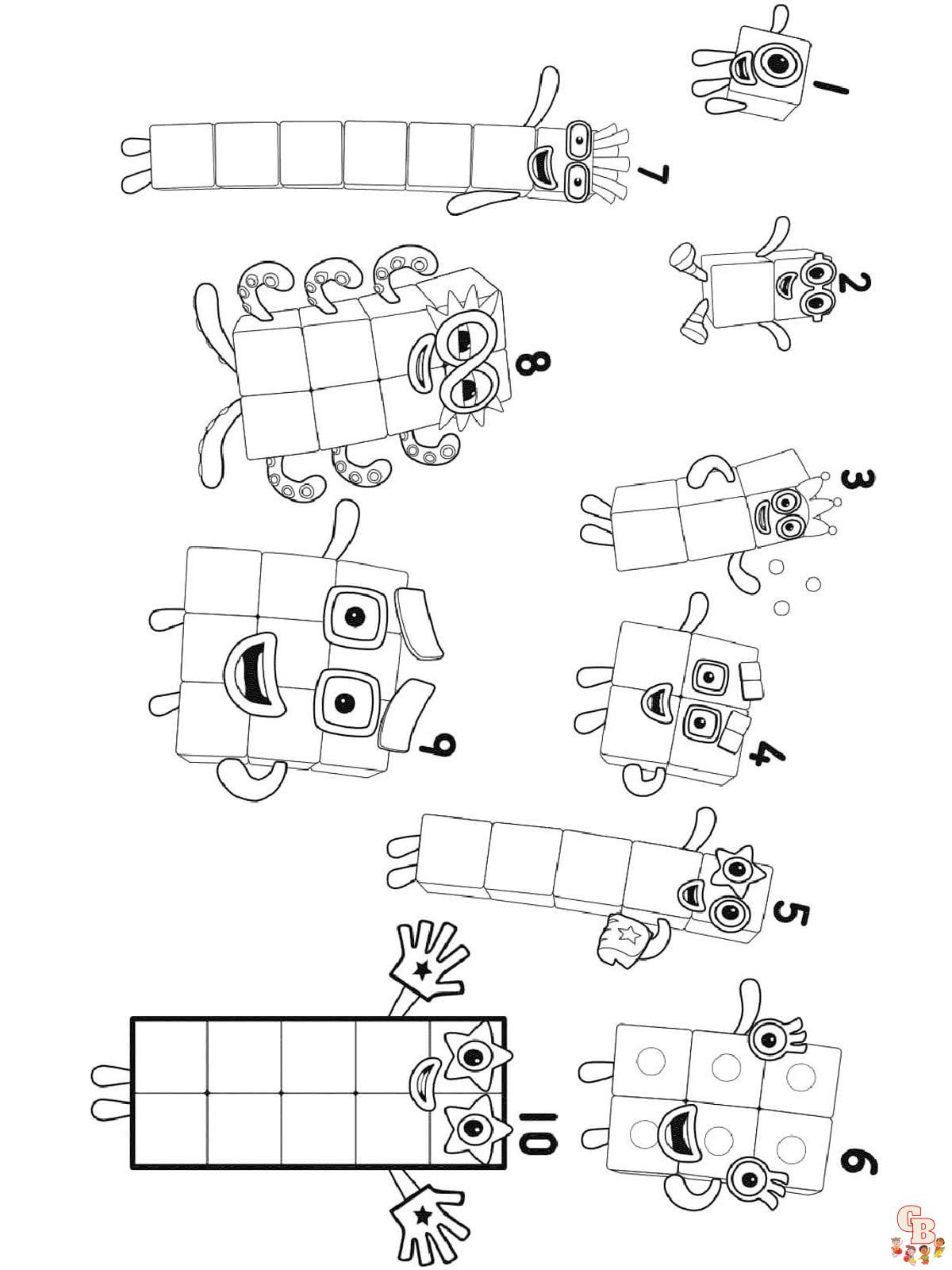 Numberblocks coloring pages easy fun for kids