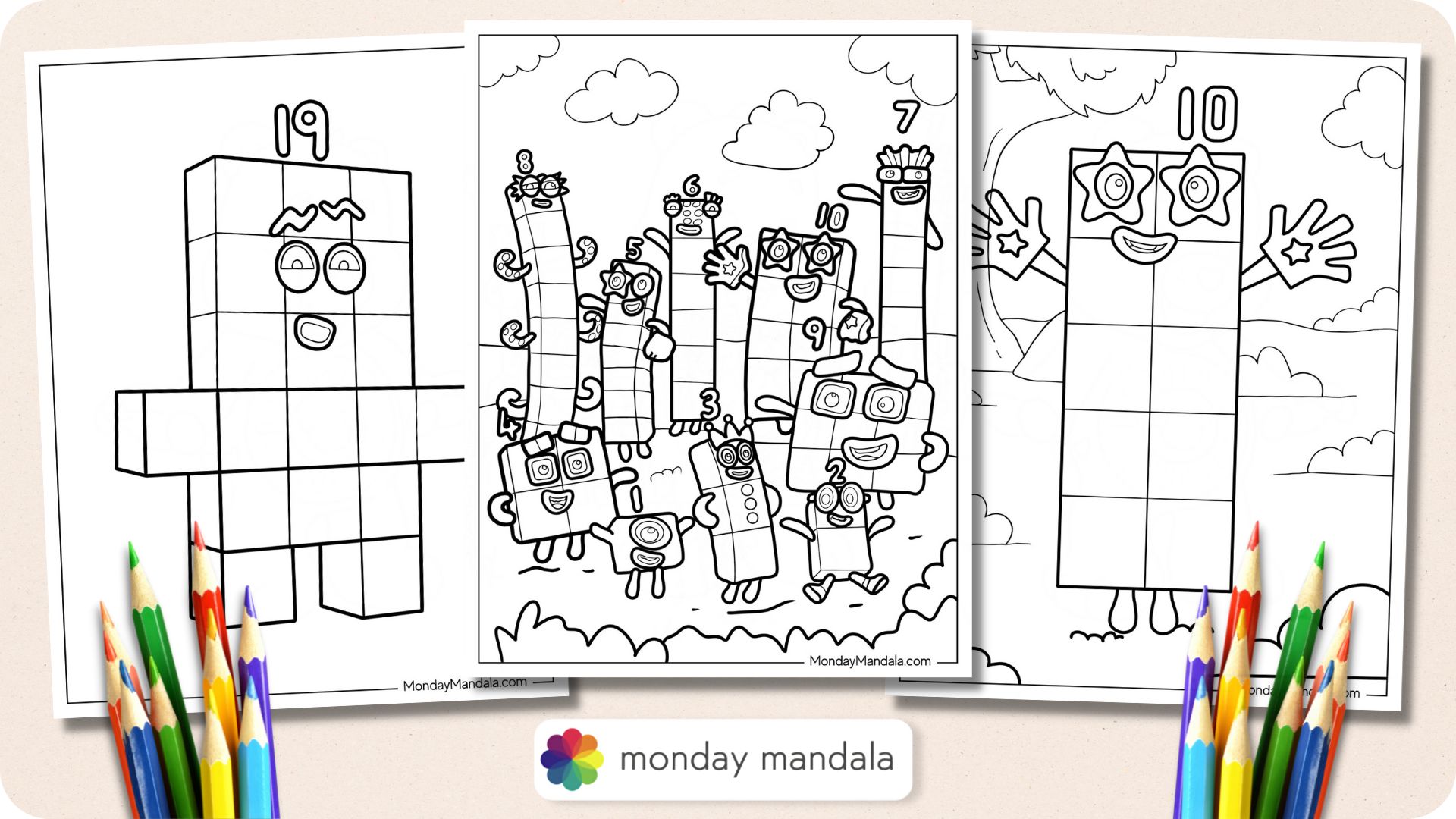 Numberblocks coloring pages free pdf printables