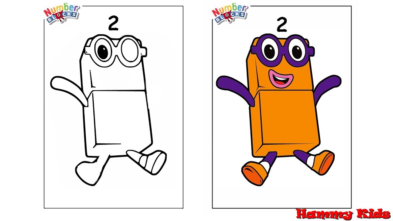 Numberblocks number two how to draw and colour numberblocks drawings for kids