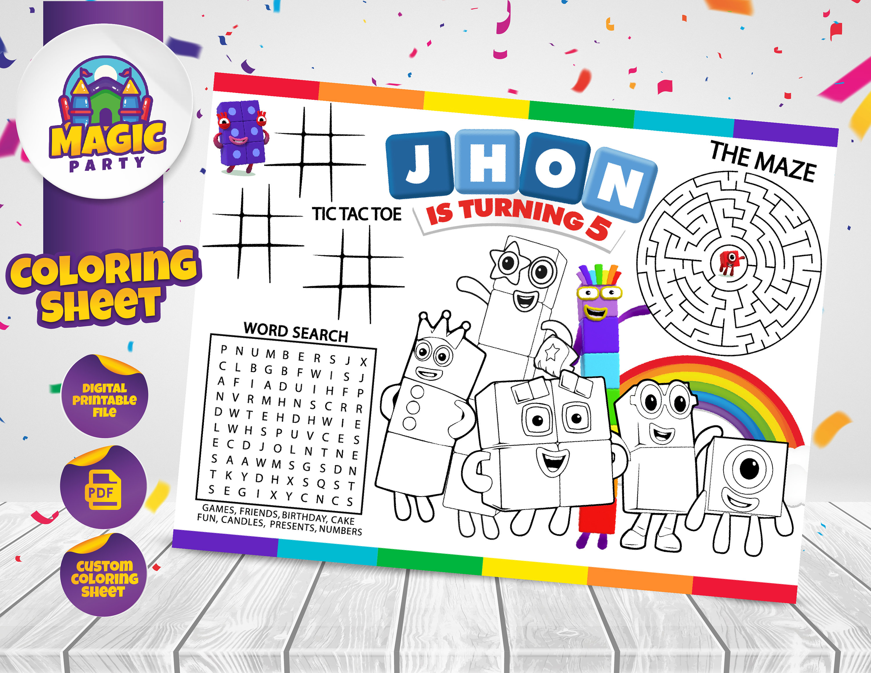 Numberblocks coloring sheet party activity birthday printable personalized not instant download digital file