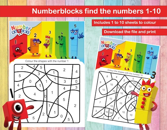 Numberblocks colouring sheets to find the hidden number instant digital download