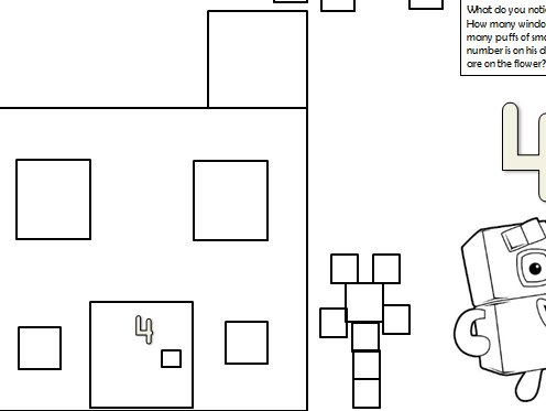 Numberblock house colouring in sheet teaching resources